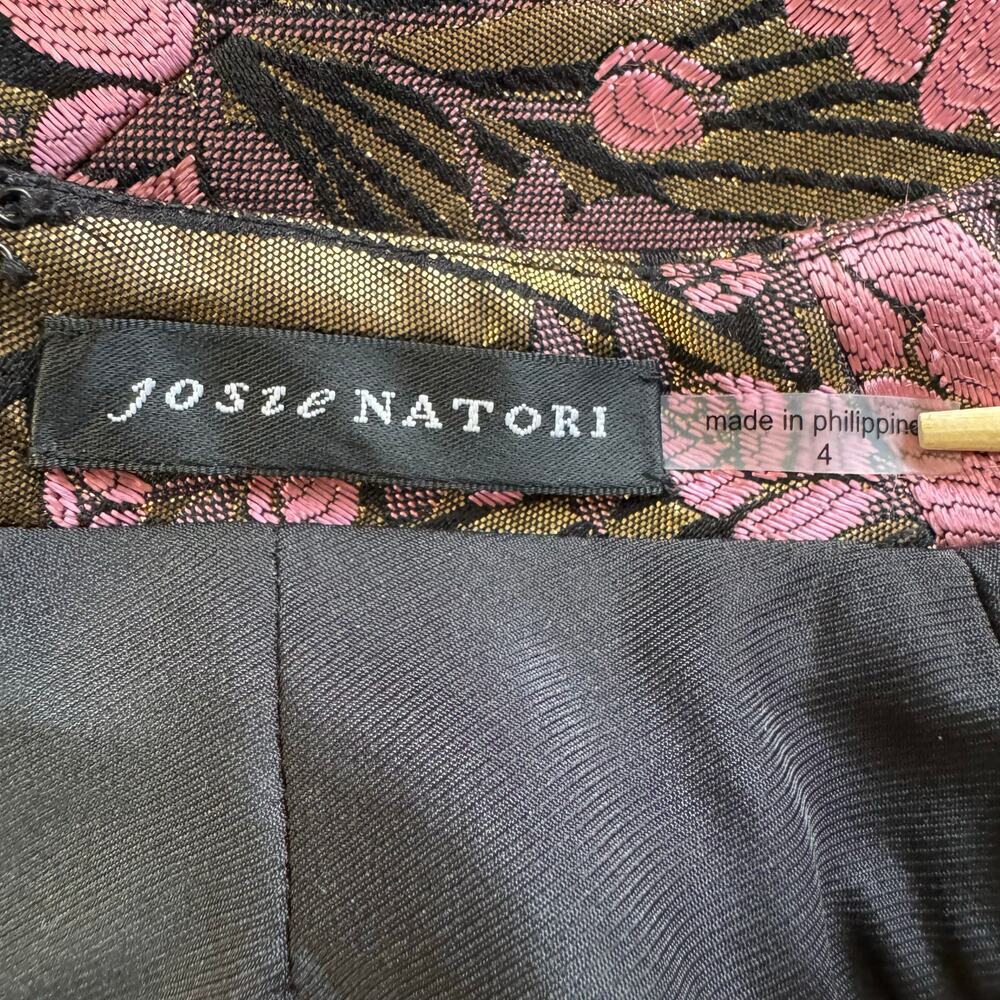 Josie Natori Floral Jacquard Dress Off Shoulder Black Gold Pink Fit Flare Size 4 - Picture 9 of 9
